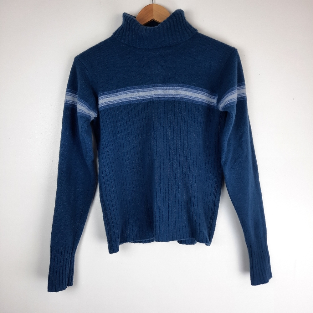 Columbia S Lambswool Blue Sweater Ribbed Pullover